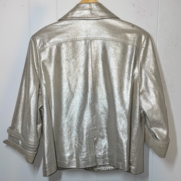 Boston Proper Silver Genuine Vintage Napa Leather Peacoat Jacket - Picture 4 of 17